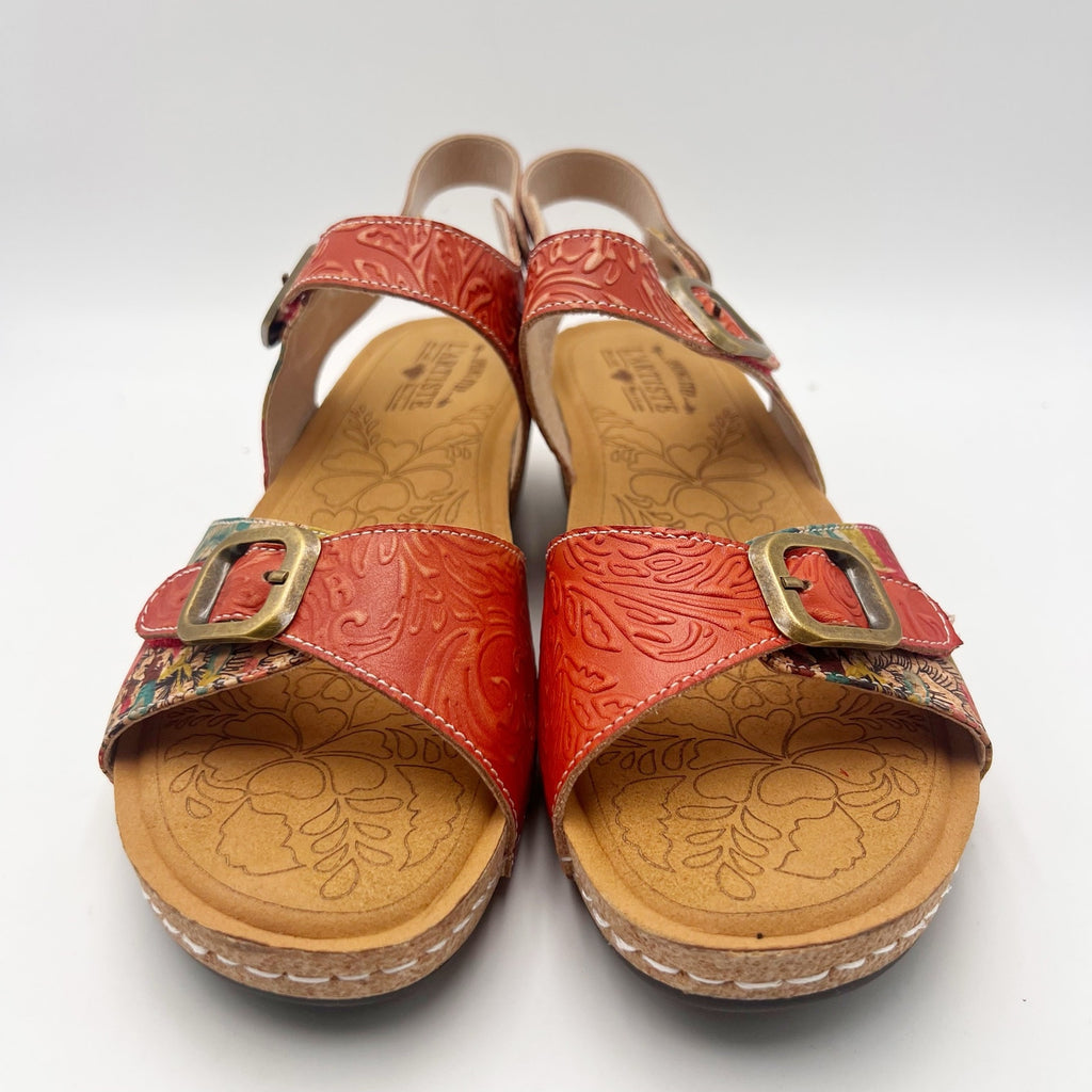 L'Artiste Womens Osuna Wedge Sandals EU 42 US 11 Red Leather NIB