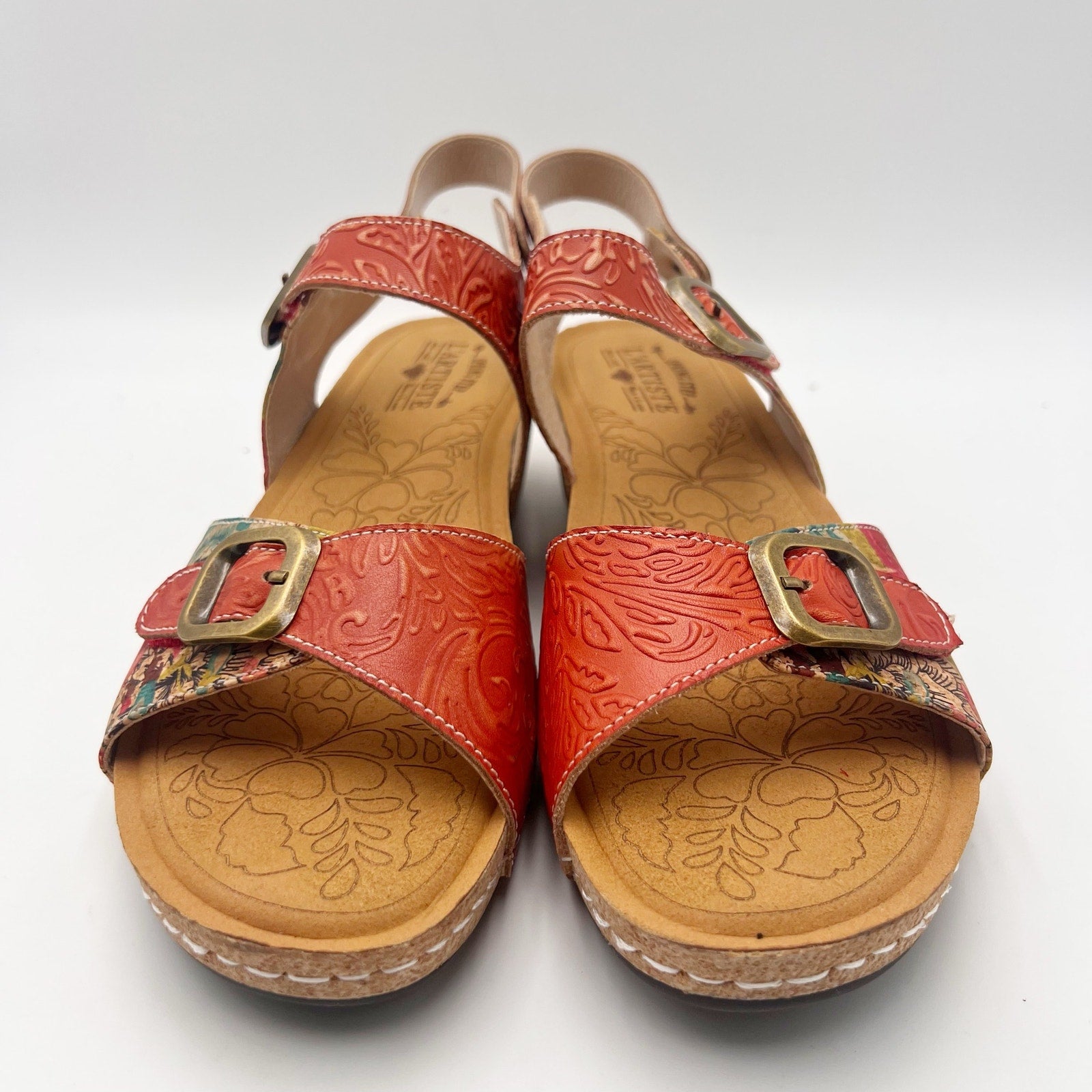 L'Artiste Womens Osuna Wedge Sandals EU 42 US 11 Red Leather NIB