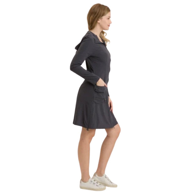 WEARABLE XCVI Active Rufino Stretch Jacket Dress Large Charcoal Grey Hooded NWT