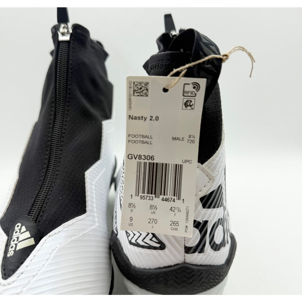 ADIDAS Men's Nasty 2.0 Football Cleats Size 9 White Black Zipper NWOB GV8306