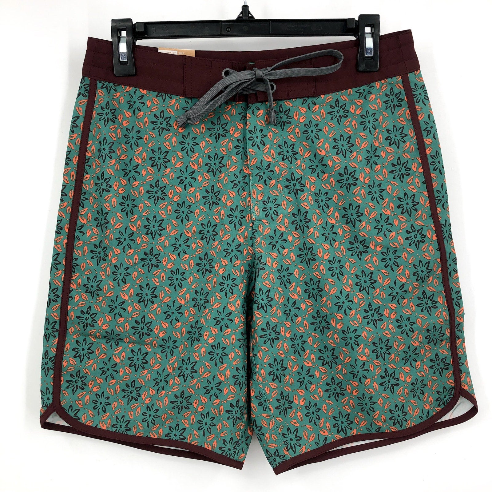 PRANA Men's Vintage Boardshort Size 31 Green Cove Geo Floral 6" Inseam Swim NWT