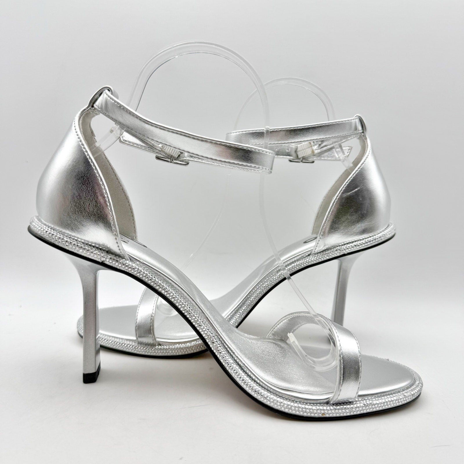 Mix No. 6 Womens Boniti Heeled Sandals Size 8.5 Wide EU 38.5 Silver NWOB