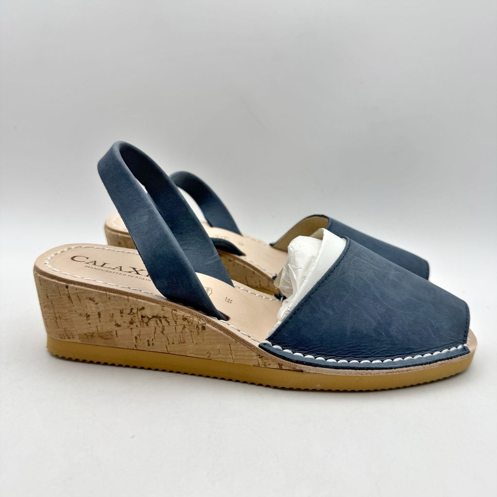 CalaXini Womens Cork Wedge Sandals EU 39 US 8.5-9 Navy Blue Suede NWOB