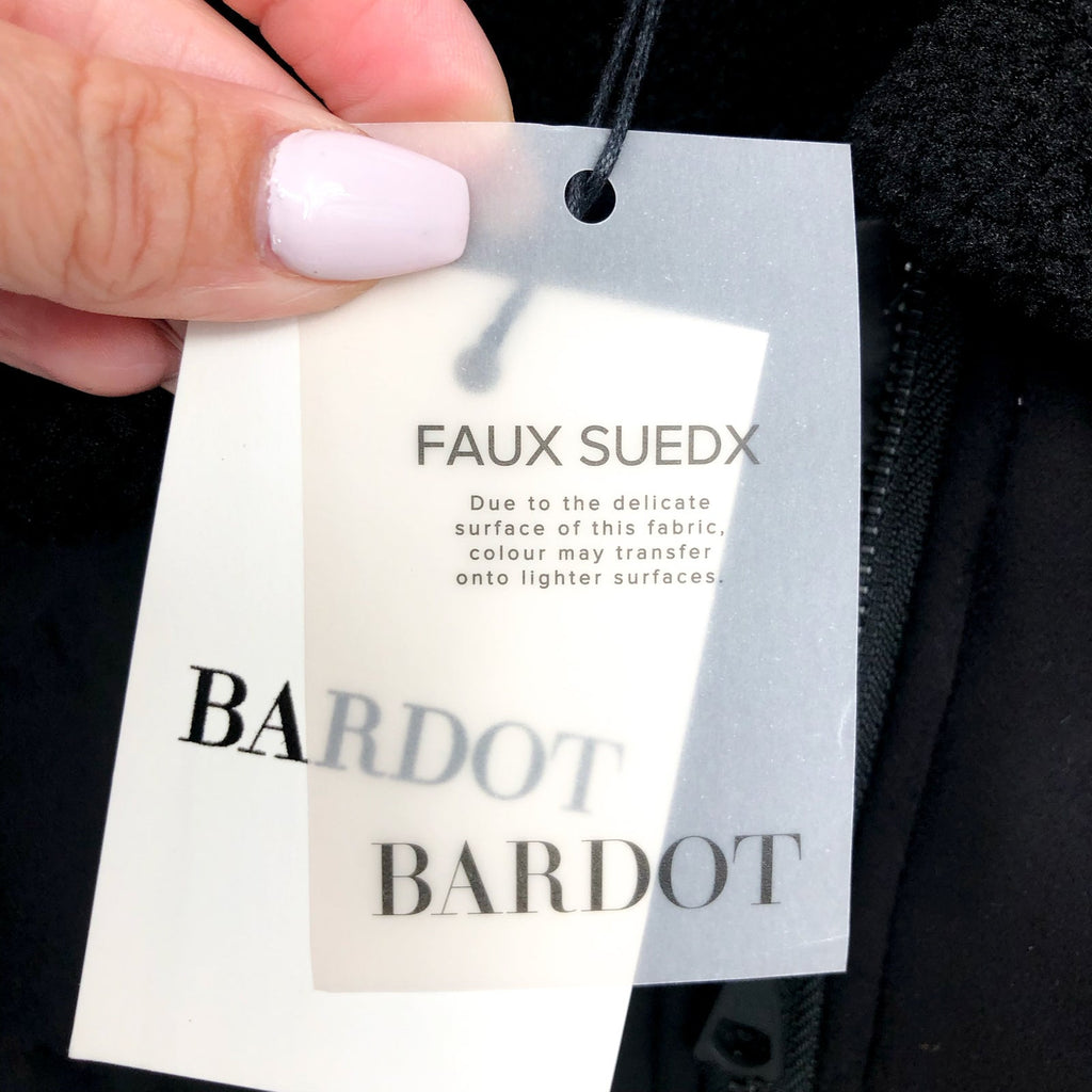 BARDOT Women's Shearling Bomber Jacket Small US 4 Black Faux Suede Cropped NWT