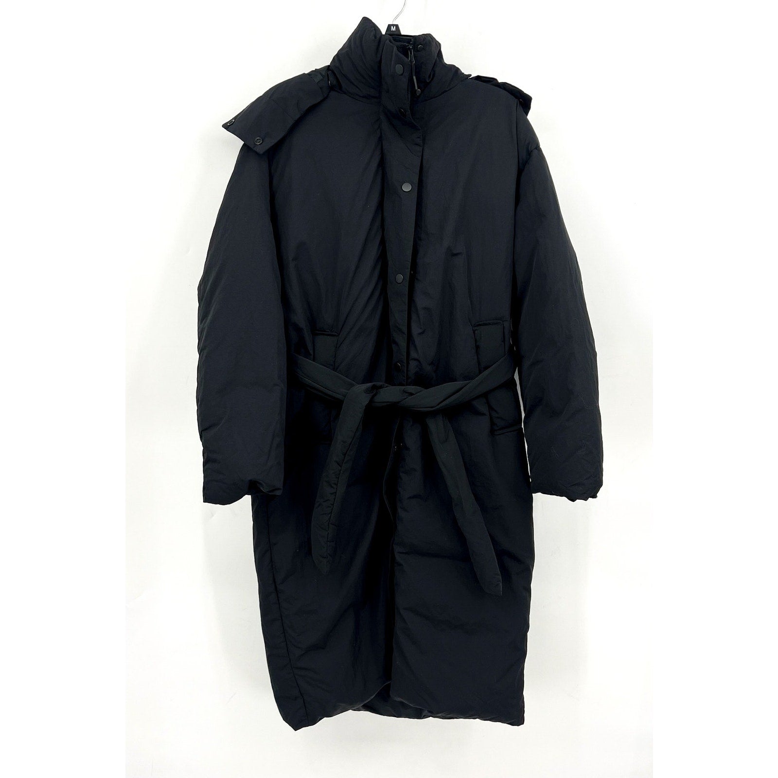EVERLANE Women's Duvet Puffer Down Coat Medium Black Belted Hooded NWT