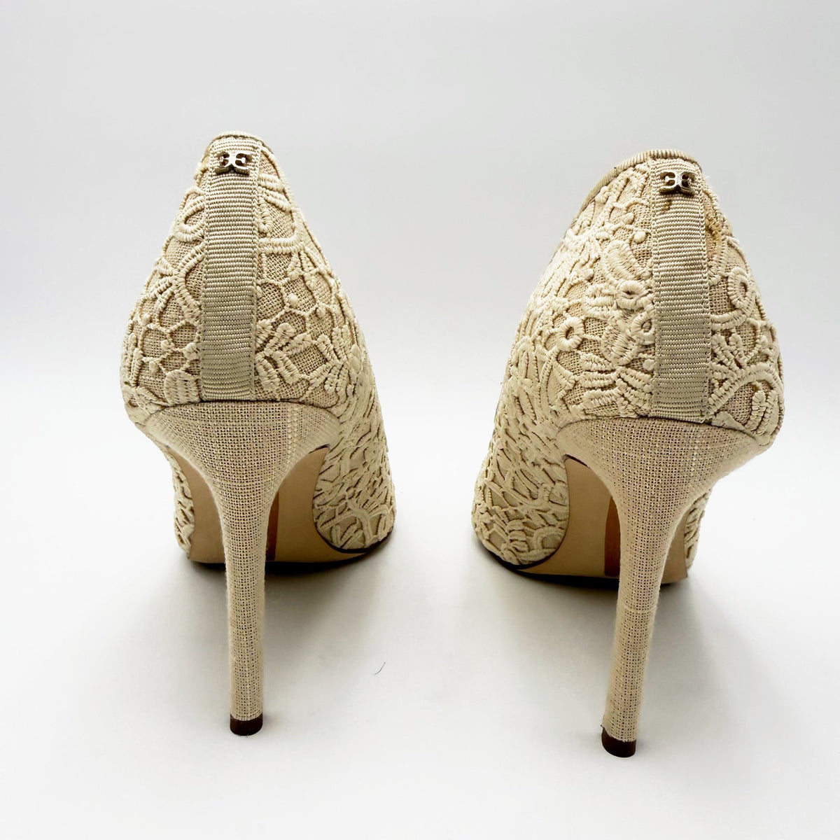 Sam Edelman Womens Hazel Pointed Toe Pumps Size 7 Wide EU 37 Ivory Lace NIB