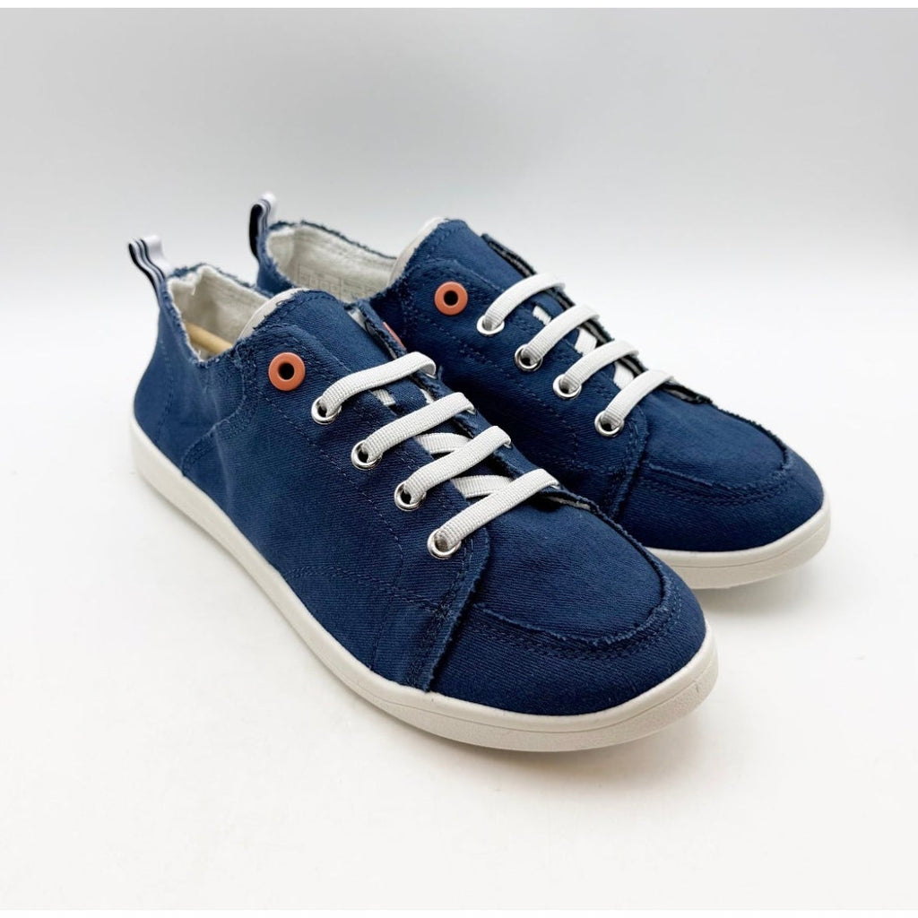 Vionic Womens Beach Pismo Sneakers Size 7.5 WIDE Navy Blue Cotton Canvas NIB