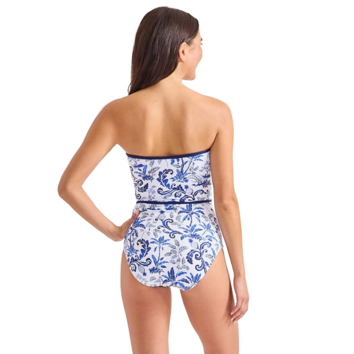 TOMMY BAHAMA Terrazzo Tile Bandeau One Piece Swimsuit Size 14 Blue Floral NWT