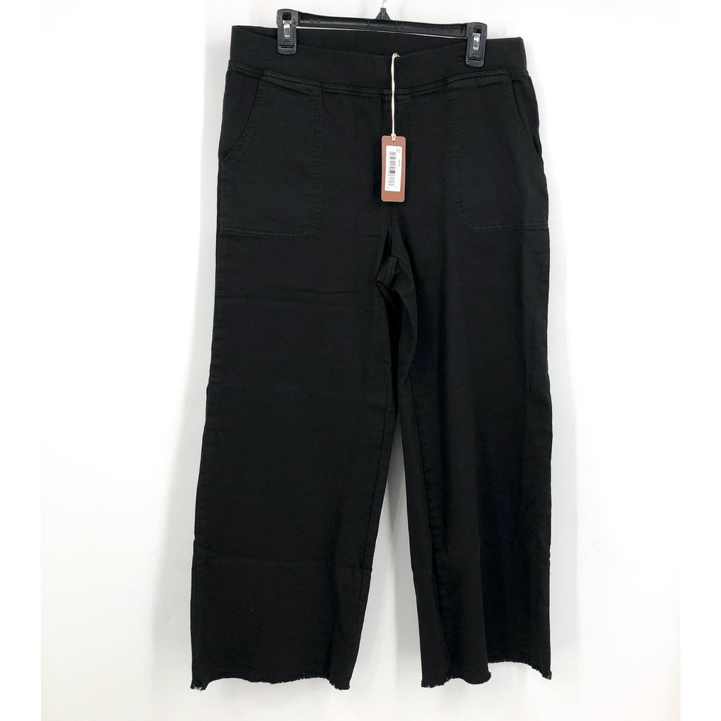 XCVI Women's Atlas Flared Leg Pants Large Black Elastic Waist Frayed Hem NWT