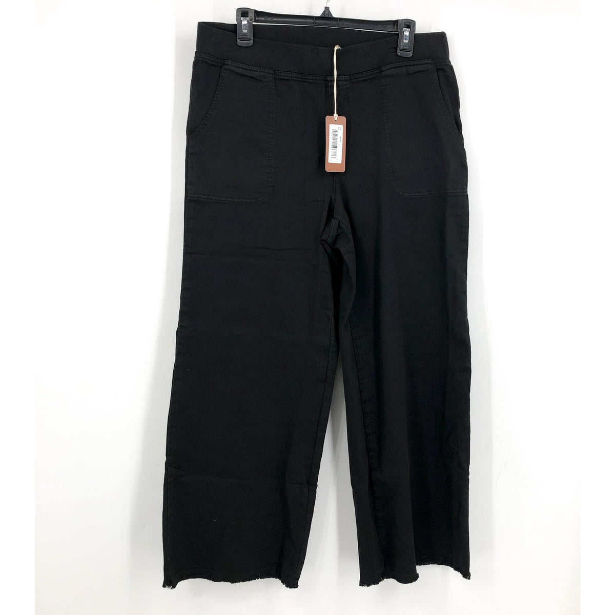 XCVI Women's Atlas Flared Leg Pants Large Black Elastic Waist Frayed Hem NWT