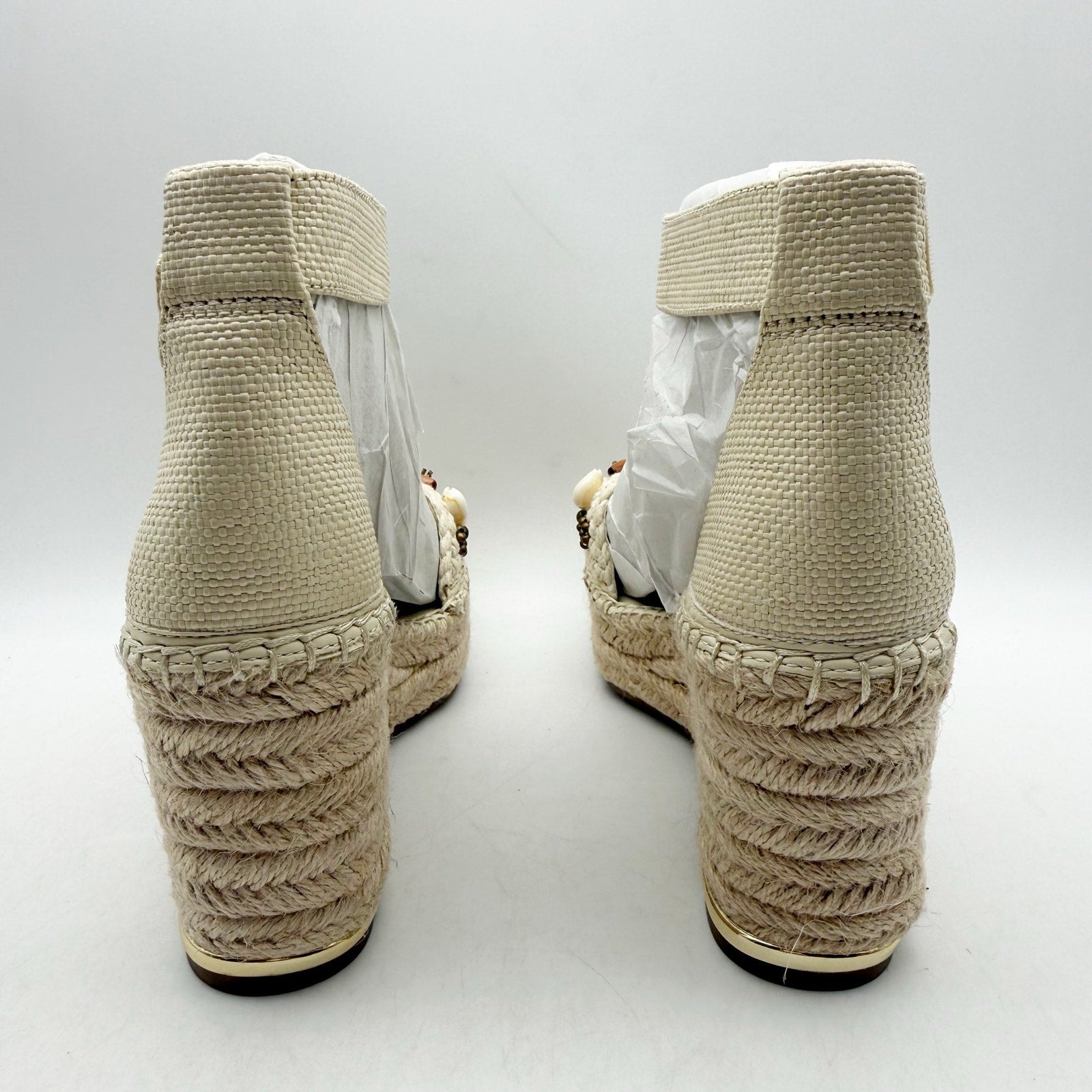 Franco Sarto Womens Clemens Espadrille Wedge Sandals US 6 M Beige Raffia NWOB