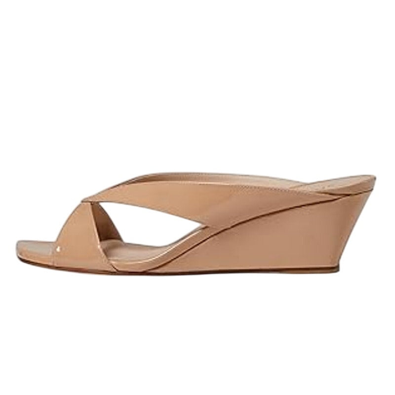 Stuart Weitzman Womens Miami 50 Wedge Slide Sandals Size 7.5 Tan Leather NIB