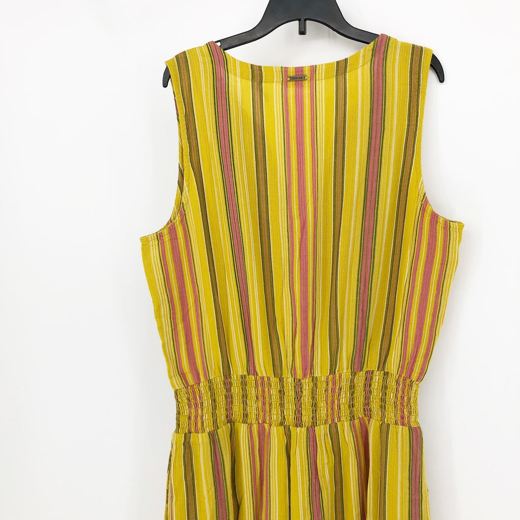 PRANA Womens California Dreaming Midi Dress Small Yellow Stripe Sleeveless NWT