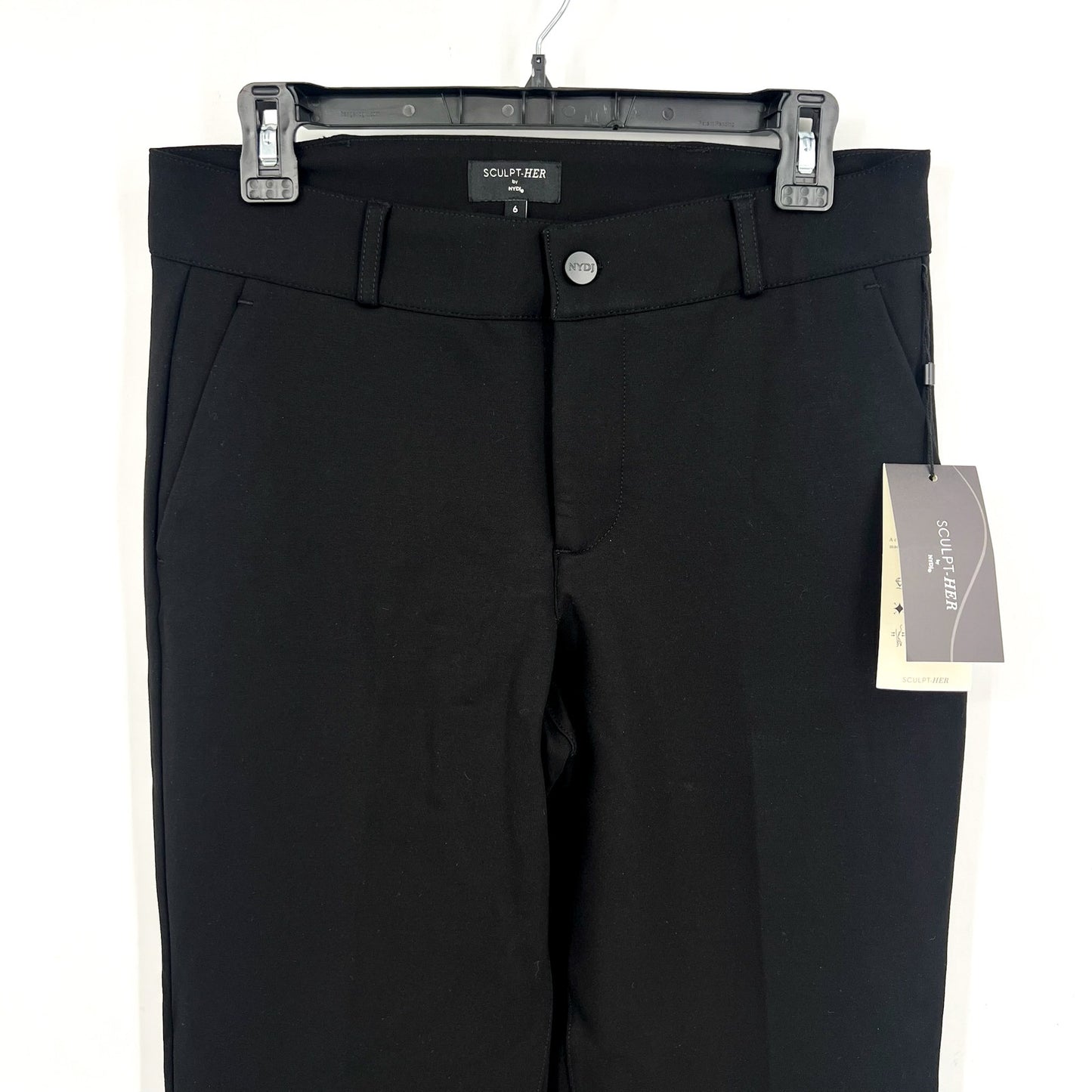 NYDJ Women's Classic Sculpt-Her Trouser Pants Size 6 Black Stretch Ponte NWT