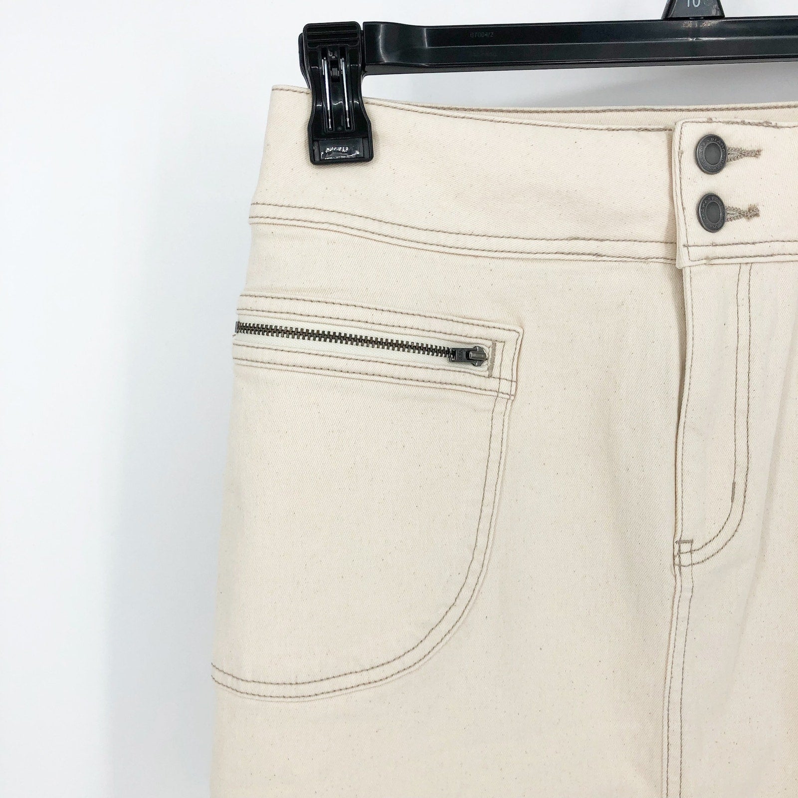 PRANA Womens Broadway Denim Skirt Size 8 Natural Cream Knee Length Stretch NWT