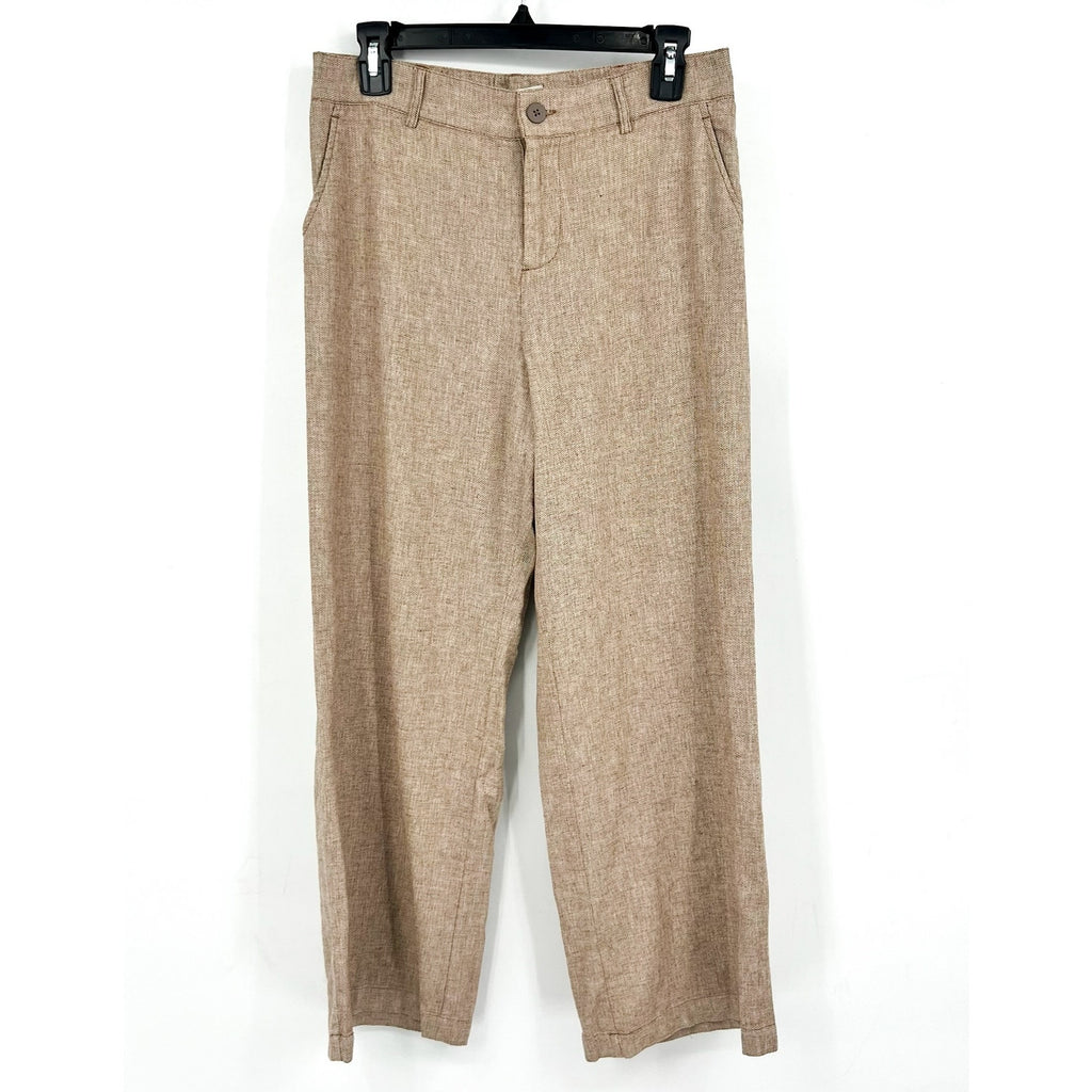 NIC + ZOE Women's Eliot Wide-leg Dress Pants 8 Petite Brown Mix Linen Cotton NWT