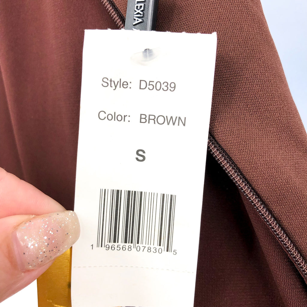 ALEXIA ADMOR Keaton Ruched Sheath Midi Dress Small Brown Short Sleeve NWT