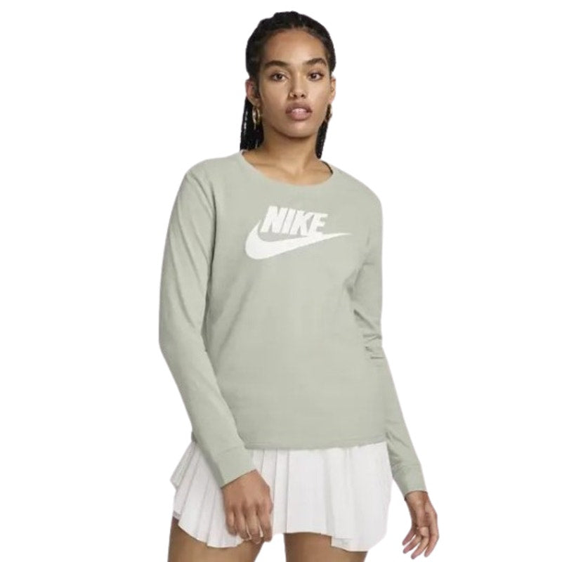 NIKE Women's Essentials Logo T-shirt XS Pale Green Long-Sleeve Crewneck NWT
