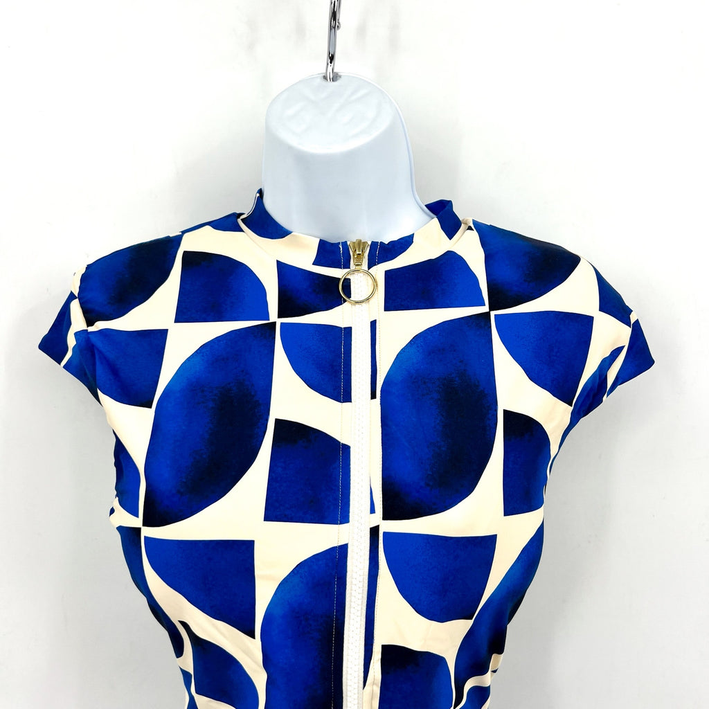 SEAFOLLY Womens Sunray Zip Front One Piece Swimsuit Size 10 Blue Ultramarine NWT