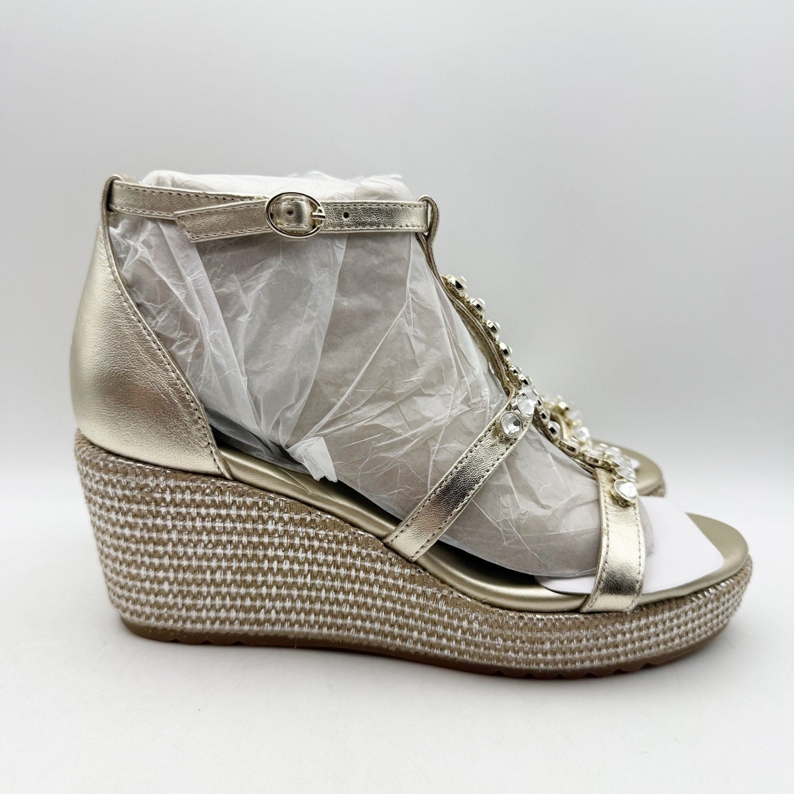 Naturalizer Womens Serena Strappy Wedge Sandals Size 8.5 Champagne Metallic NWOB