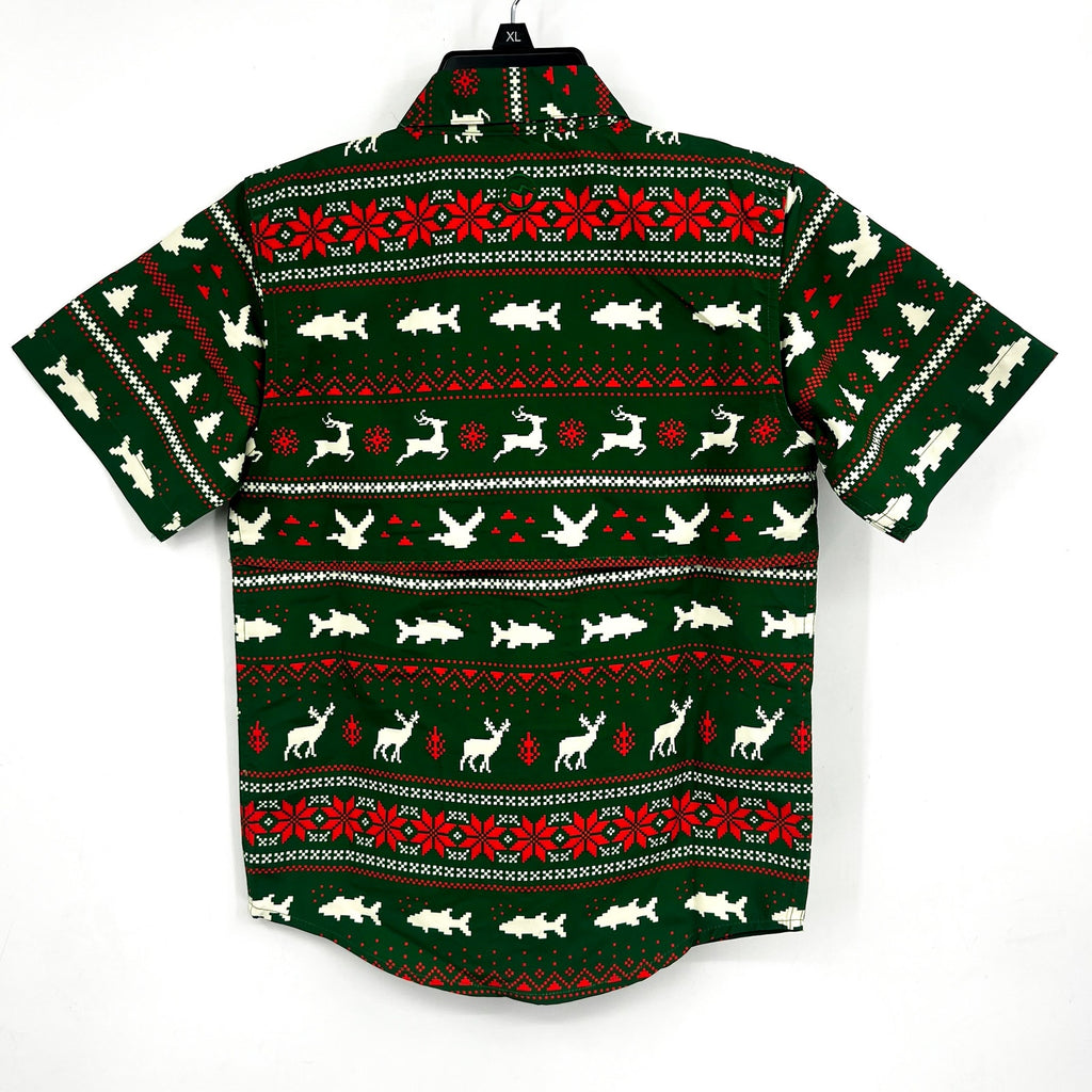 Magellan Boys Laguna Madre Holiday Fair Isle Fishing Shirt Small Green Red NWOT