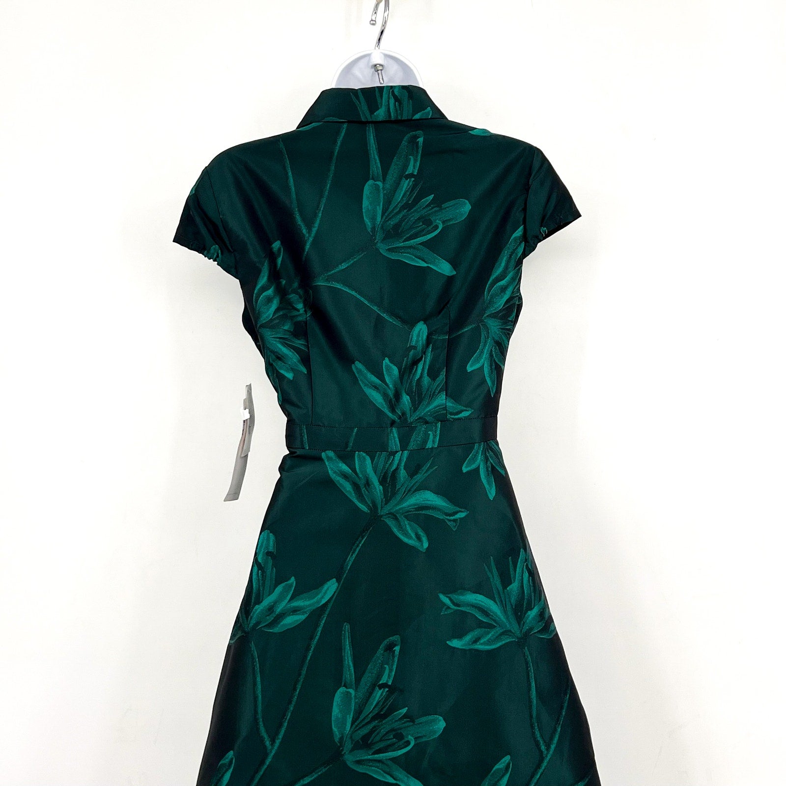 AIDAN BY AIDAN MATTOX Floral Jacquard Midi Dress Size 2 Green Cap Sleeve NWT