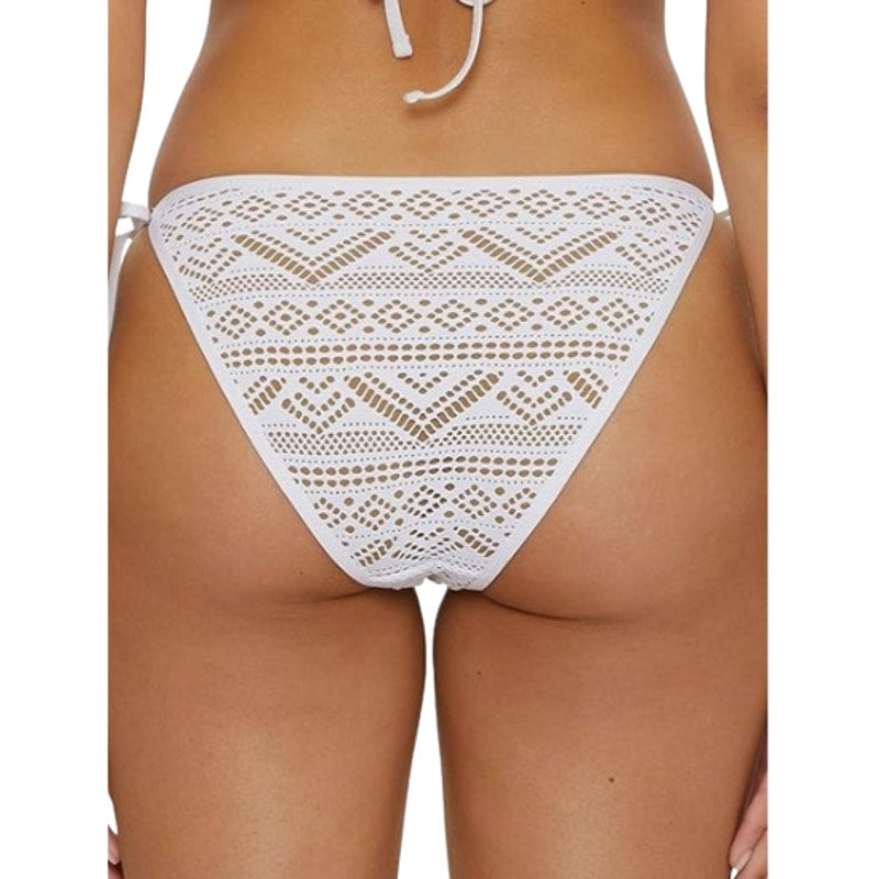 BECCA Virtue Color Play Crochet Tie Side Bikini Bottom Medium White/Tan NWT