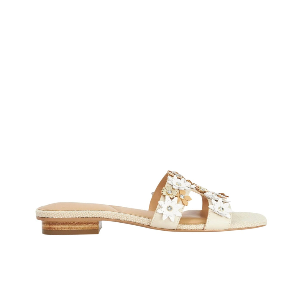Dune London Womens Loupes Floral Slide Sandals Size 7 EU 37 White Leather NIB