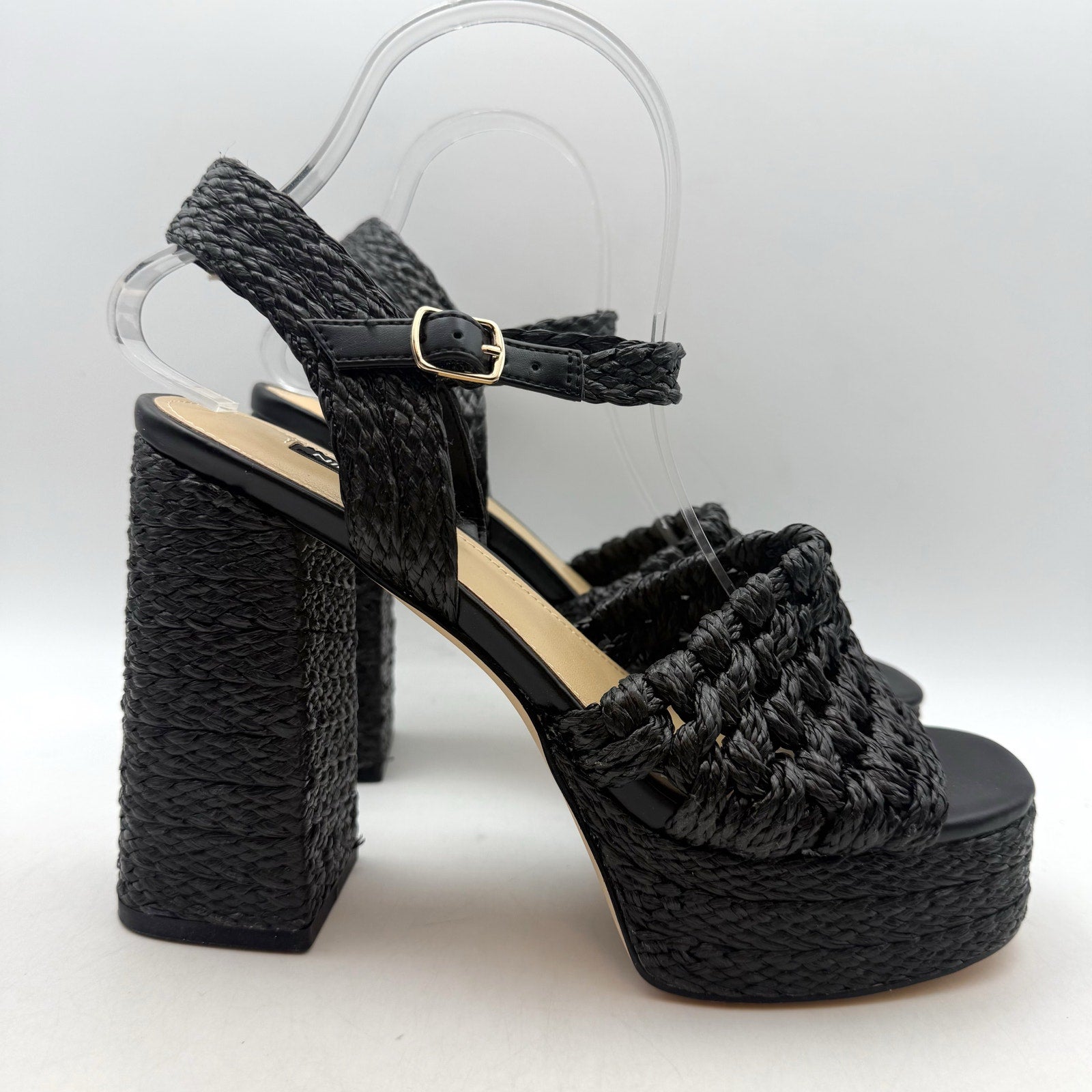 Nine West Womens Vadyn Platform Sandals US 8.5 M Black Heels NWOB