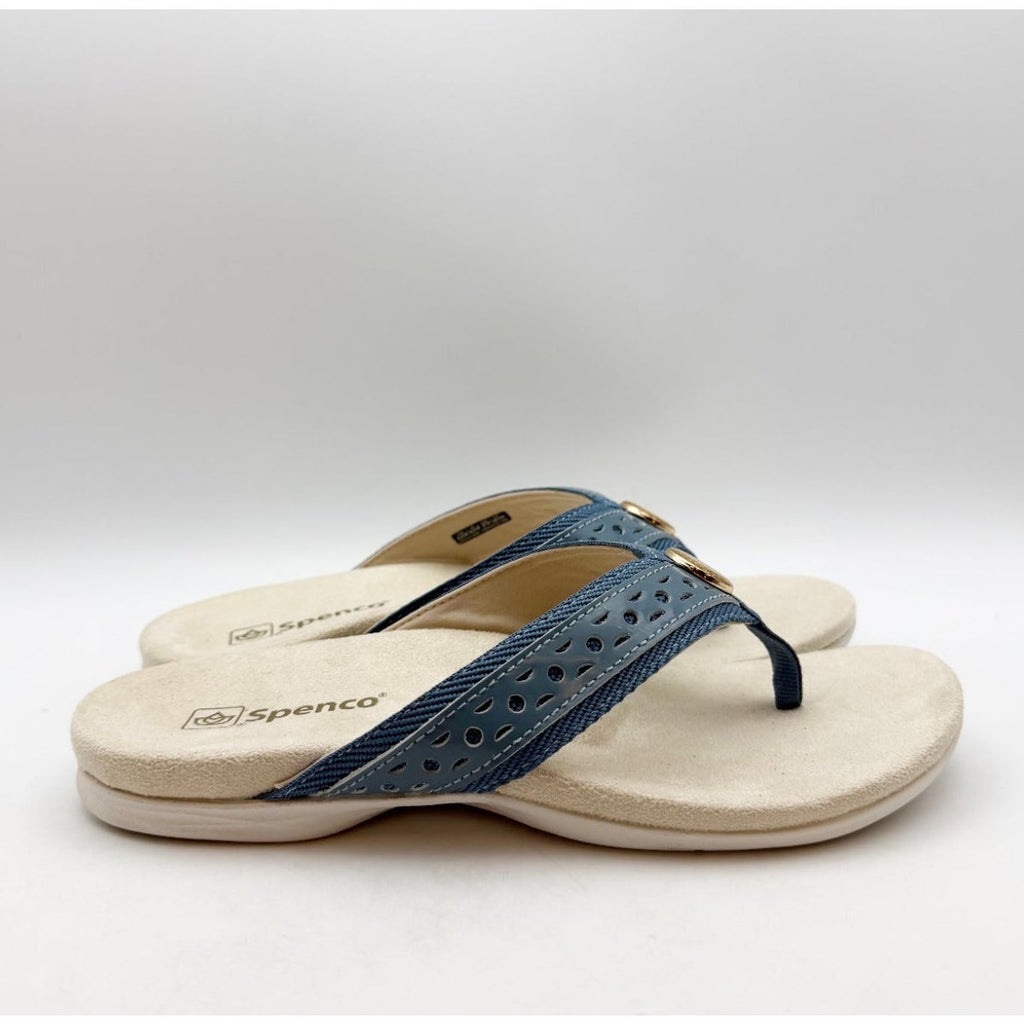 SPENCO Women's Starboard Flip Flop Sandals Size 6.5 WIDE Blue Stone NIB