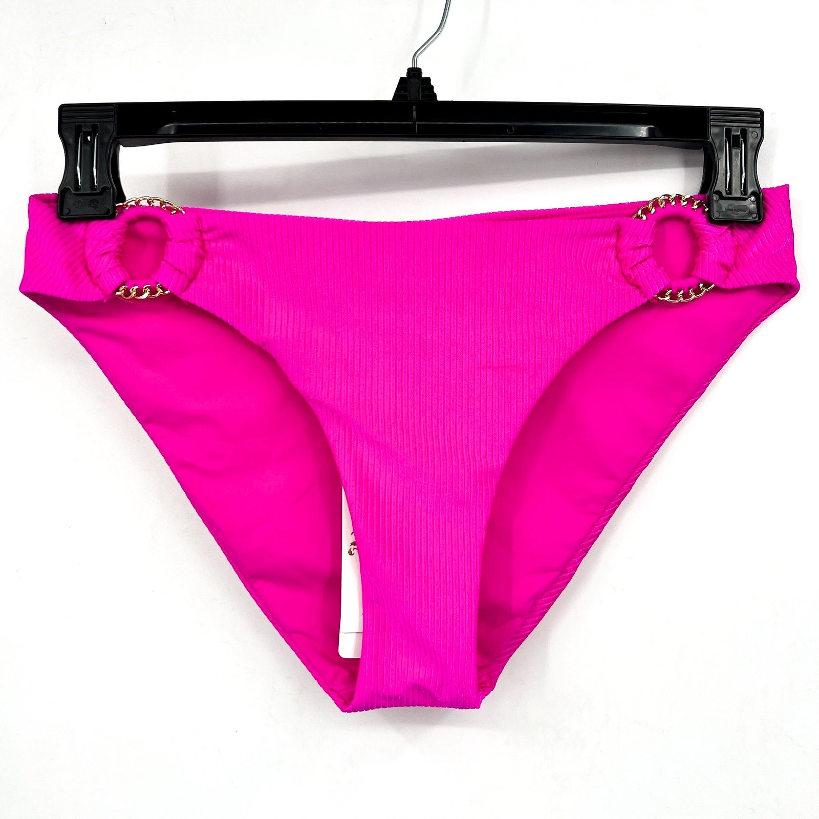 BECCA Women's Monte Carlo Gracie Hipster Bikini Bottom Large Azalea Pink Rib NWT