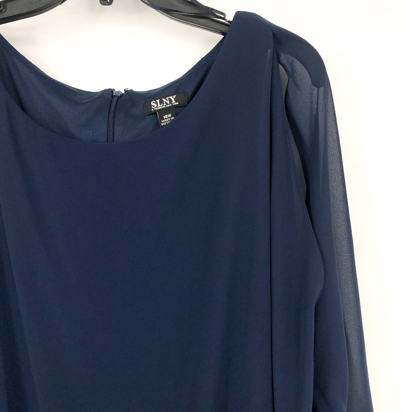 SLNY Women's Metallic Trim Cape Jumpsuit 18W Navy Blue Silver Asymmetrical NWT