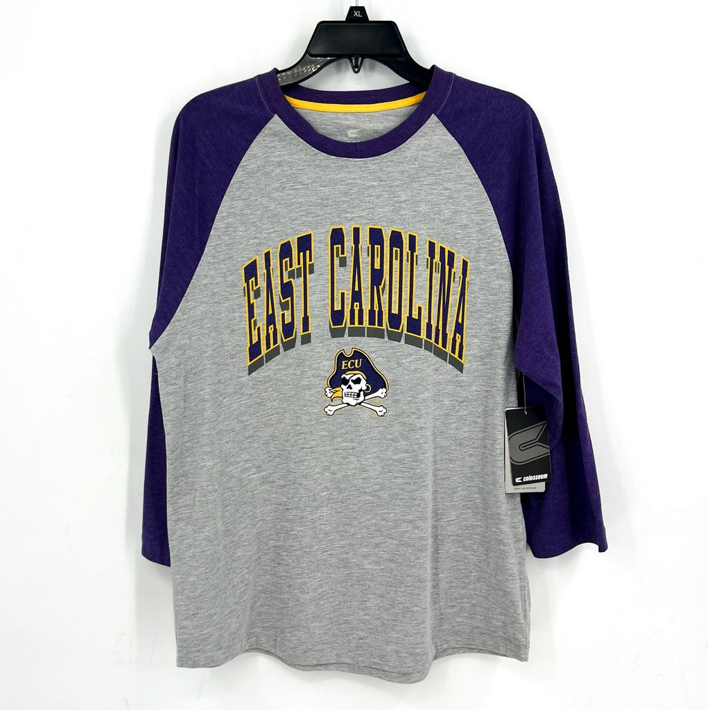 COLLOSEUM Mens East Carolina Pirates Baseball Tee Medium Grey Purple NWT
