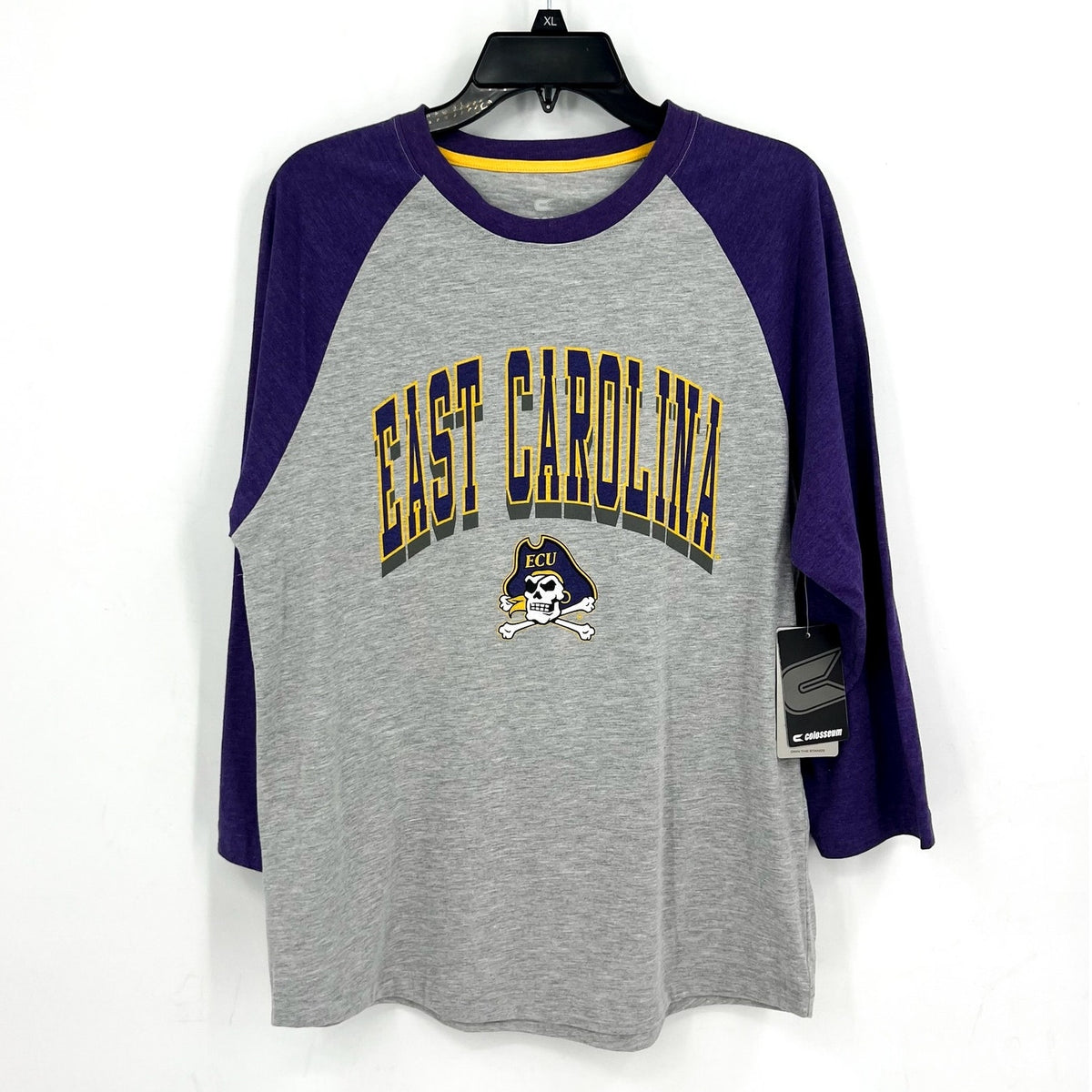 COLLOSEUM Mens East Carolina Pirates Baseball Tee Medium Grey Purple NWT
