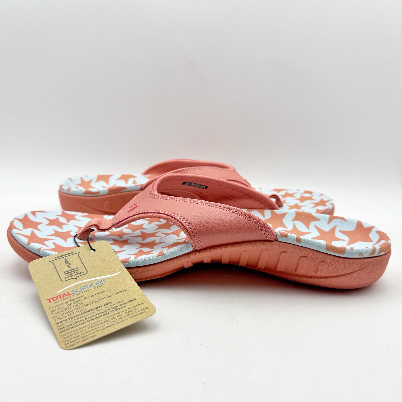 Spenco Womens Yumi Ocean Shell Thong Sandals US 12 Starfish Pink Flip Flops NWOB