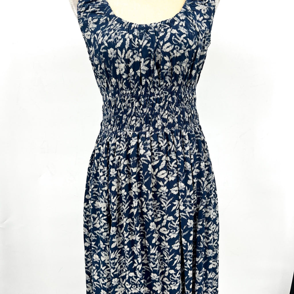 FAHERTY Women's Sunseeker Dress XL Blue White Juniper Ikat Floral Sleeveless NWT