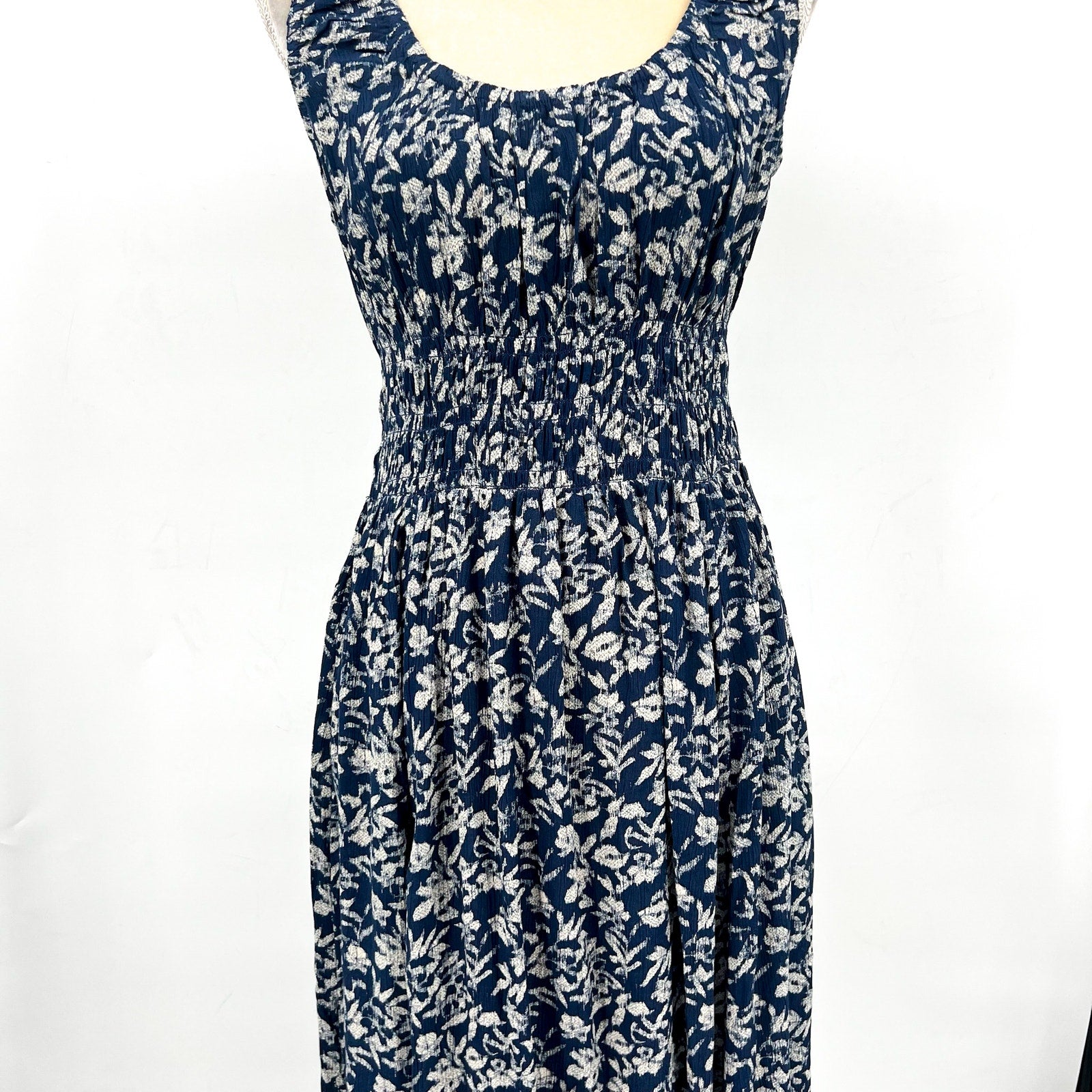 FAHERTY Women's Sunseeker Dress XL Blue White Juniper Ikat Floral Sleeveless NWT