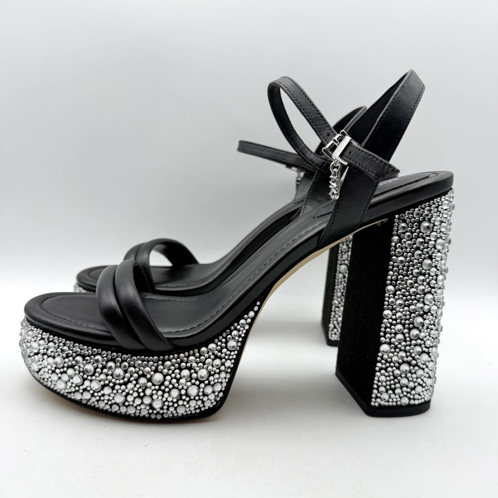 Michael Kors Women Laci Platform Heel Sandal 9.5 Black Leather Embellished NWOB
