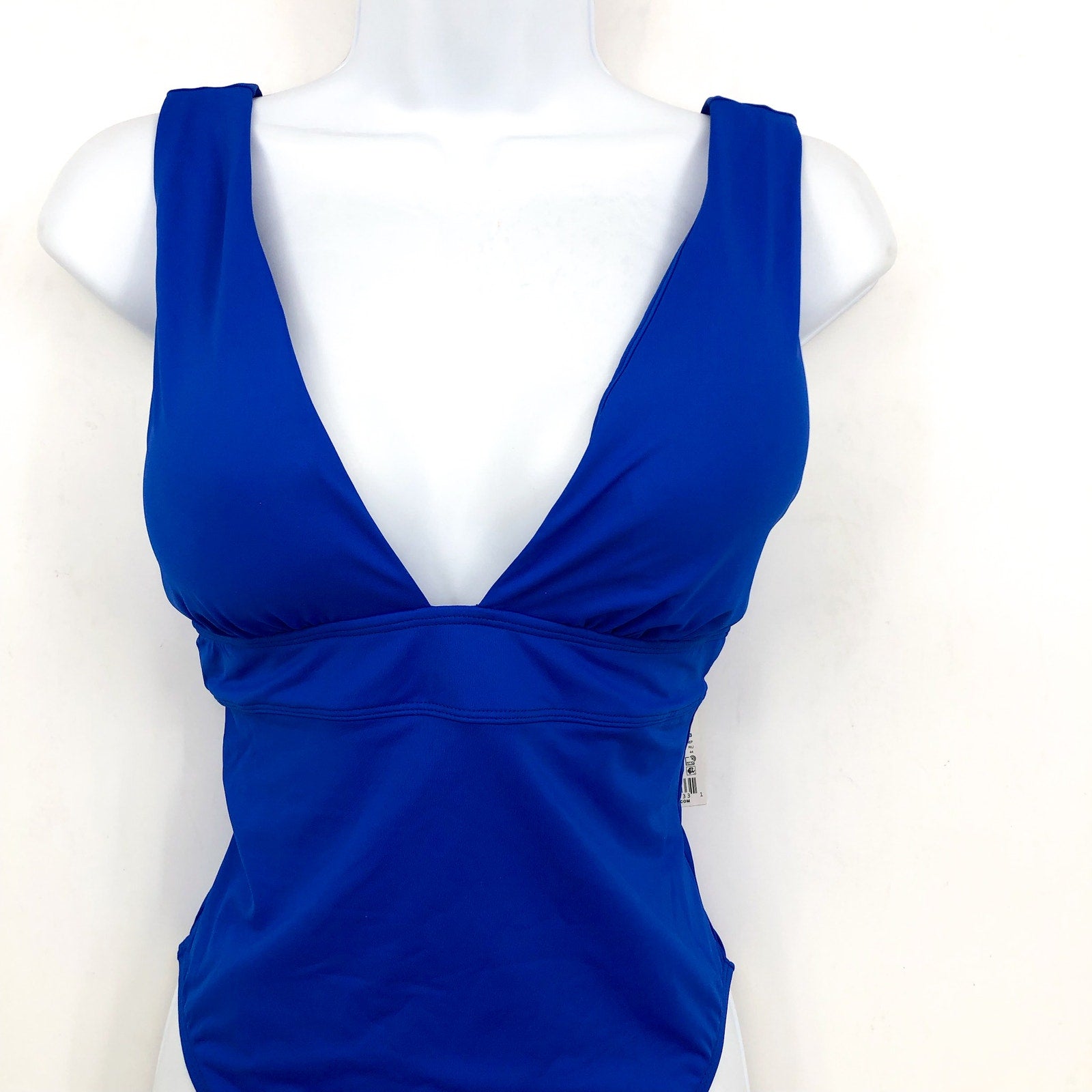 LAUREN RALPH LAUREN V Neck One Piece Swimsuit Sz 14 Royal Blue Beach Club NWT