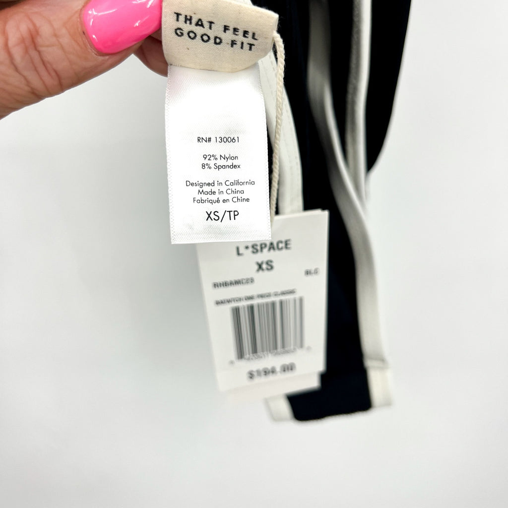 L*SPACE Women's Ribbed Baewatch One Piece Swimsuit XS Black Cream Low Back NWT