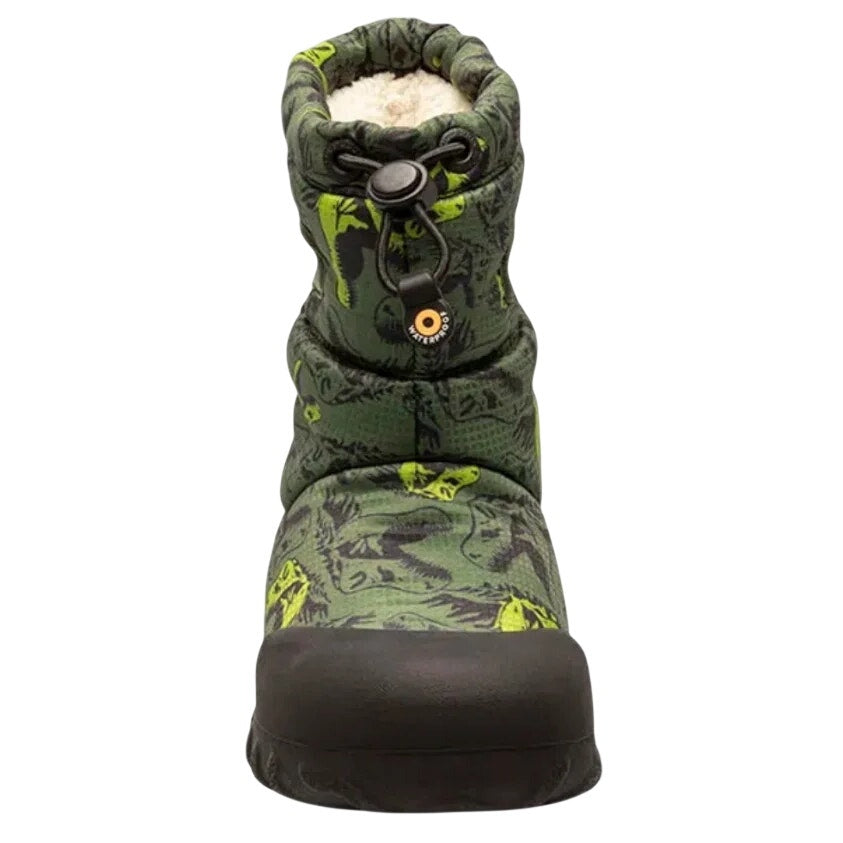 Bogs Big Kids B-Moc Snow Boots Size 5 Green Dinosaur Pattern Waterproof NWOB