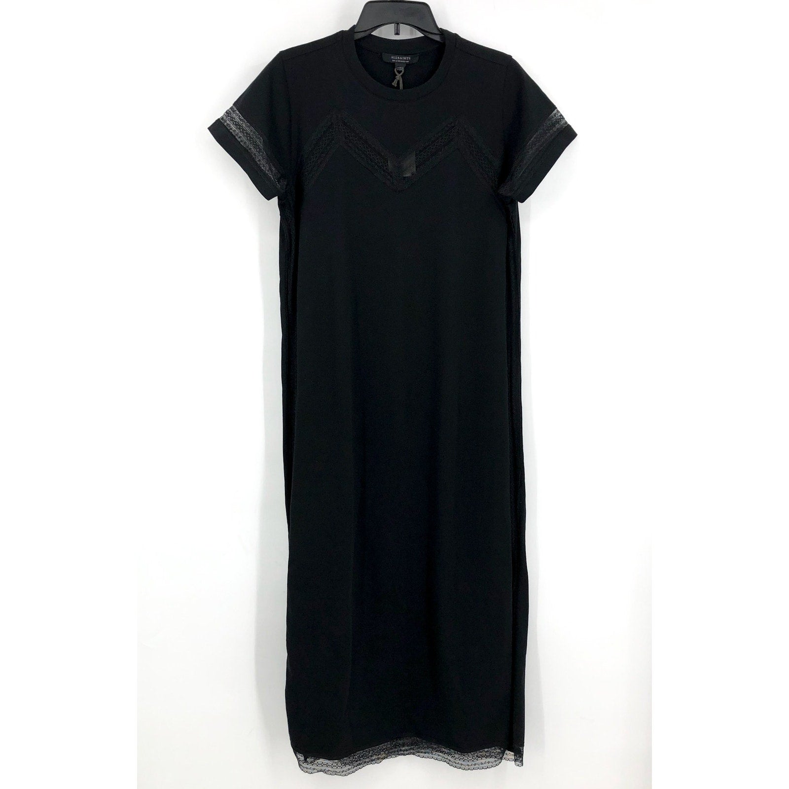 ALLSAINTS Women's Anna Lace Maxi Dress Size 8 Black Short Sleeve NWT