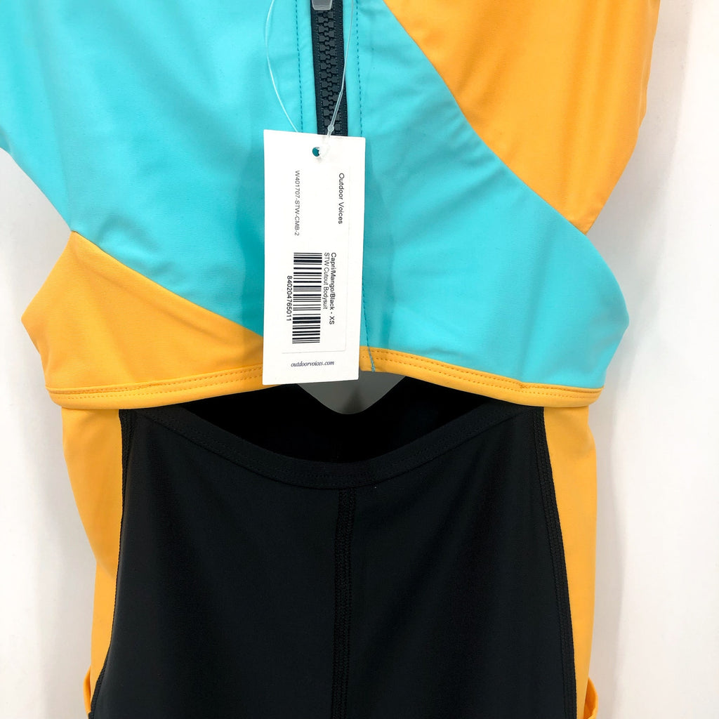 OUTDOOR VOICES Women SplashKnit 6" Bodysuit XS Colorblock Black Teal Yellow NWT
