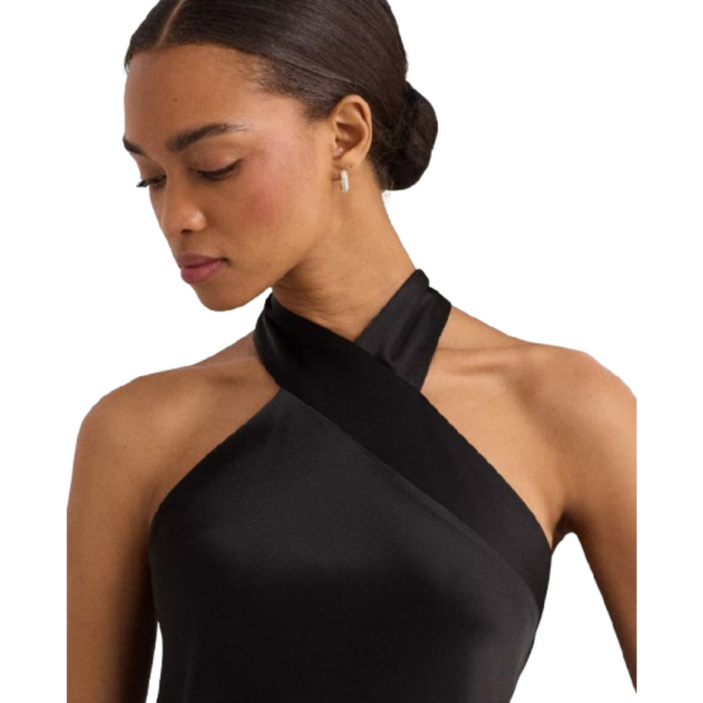 LAUREN RALPH LAUREN Satin Charmeuse Cocktail Dress Size 12 Black Halter NWT
