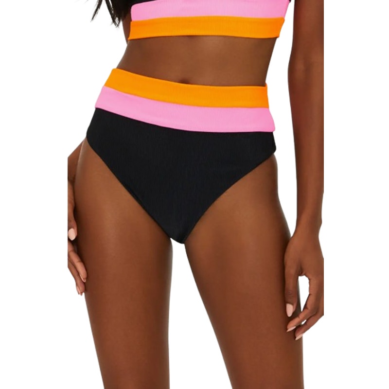 BEACH RIOT Heidi Bikini Bottoms Medium Black Pink Colorblock High Waist NWOT