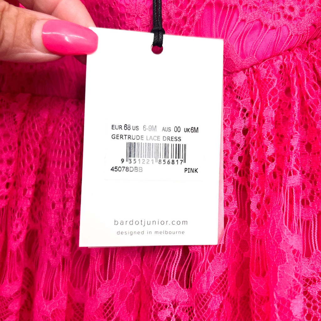BARDOT JUNIOR Baby Gertrude Lace Dress Size 6-9 Months Pink Long Sleeve NWT