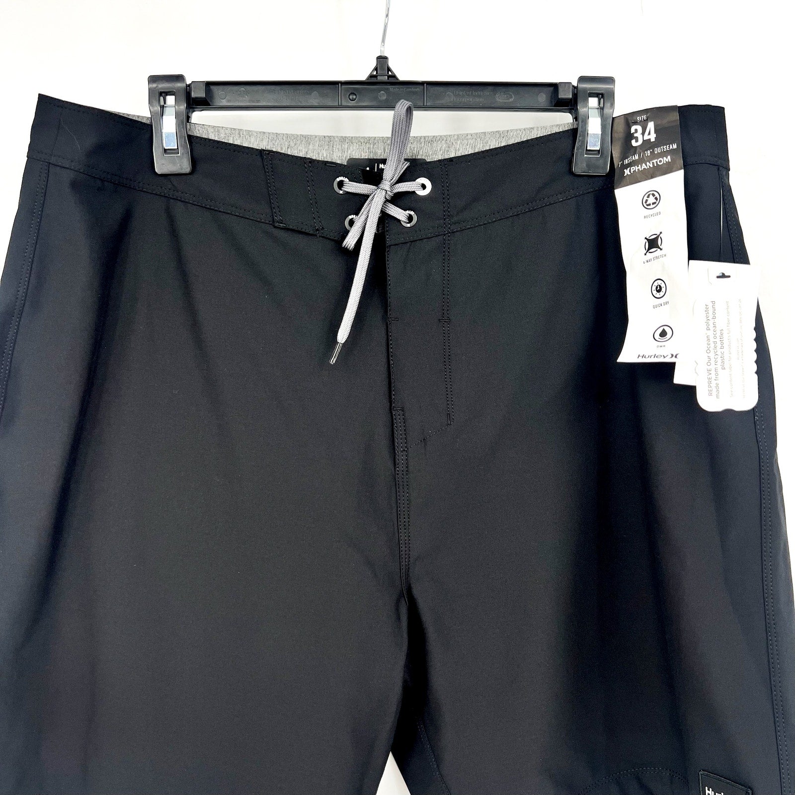 HURLEY Men's Phantom-Eco One & Only Boardshorts Size 34 LARGE Black 18" NWT