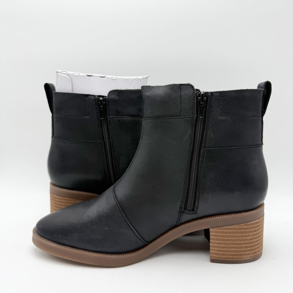 Clarks Womens Lileigh Charm Heeled Ankle Bootie US 9 M Black Leather NIB