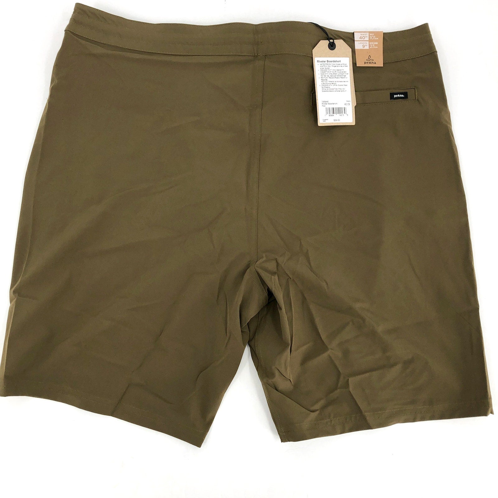 PRANA Men's Riveter Board Shorts Size 40 Peat Green 9" Inseam UPF 50+ NWT