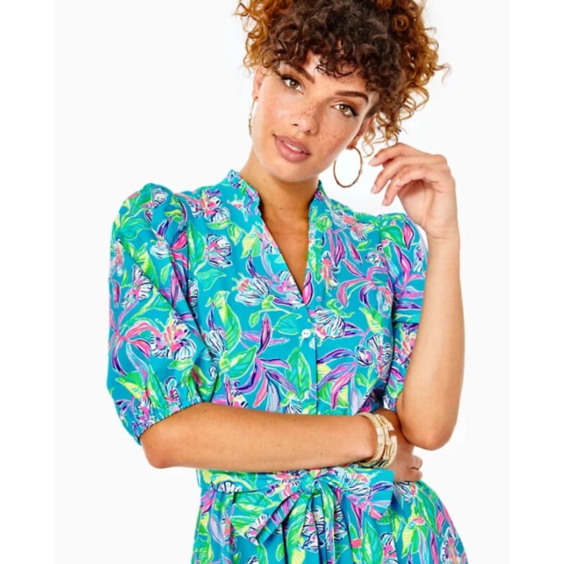 LILLY PULITZER Shona Dress Size 10 Formentera Turquoise Keep on Beleafing NWOT